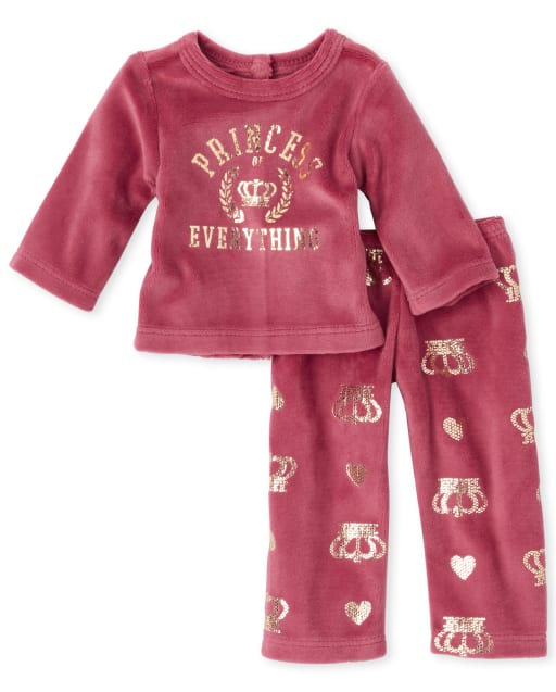 Doll Mommy And Me Long Sleeve Princess Of Everything Matching Velour Pajamas