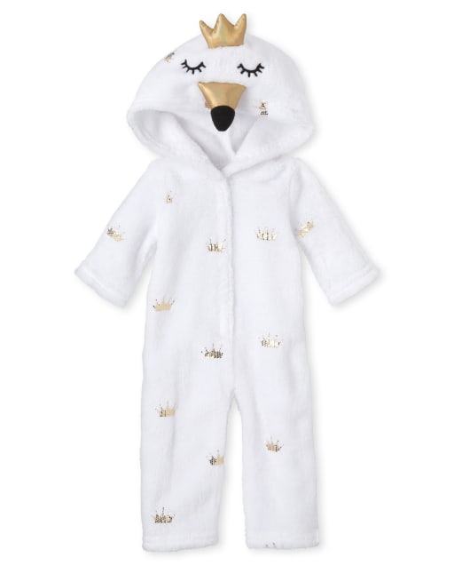 Doll Mommy And Me Christmas Long Sleeve Princess Swan Print Matching Fleece Hooded One Piece Pajamas