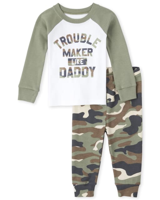 Pijama de algodón de ajuste cómodo para bebés y niños pequeños Dad Camo
