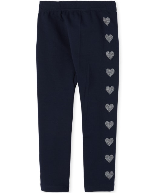 Toddler Girls Glitter Heart Side Stripe Fleece Leggings
