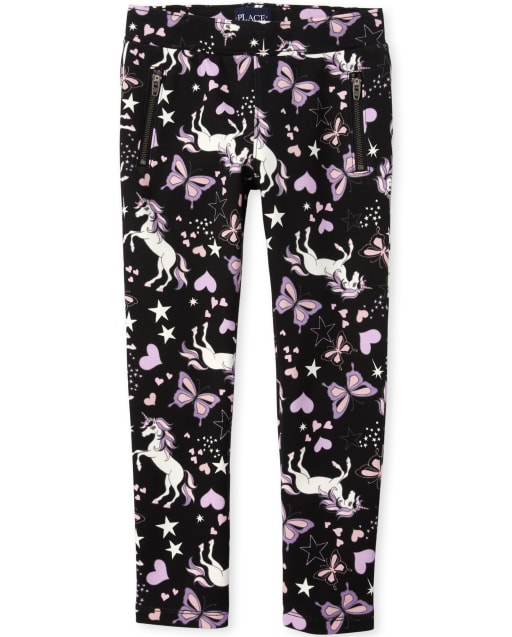 Girls Unicorn Zip Ponte Knit Pull On Jeggings