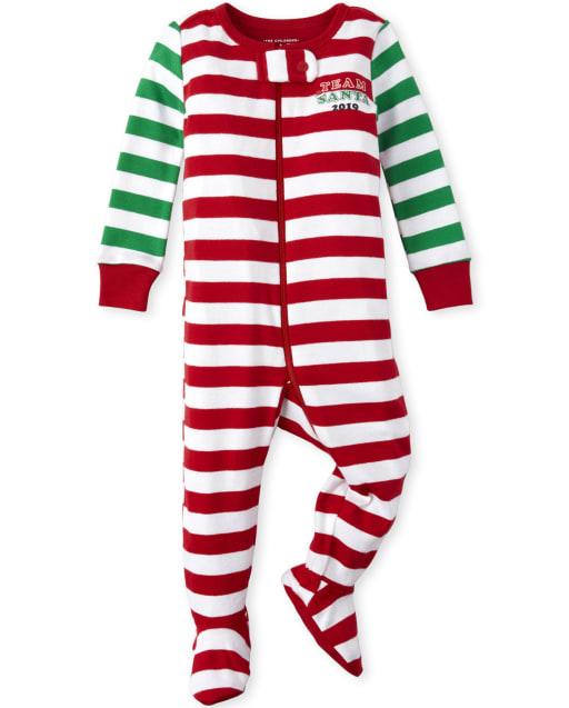 Pijama unisex de una pieza de algodón con ajuste ceñido a rayas de bastón de caramelo familiar a juego para bebés y niños pequeños