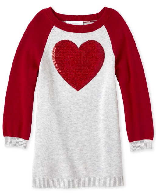 Baby And Toddler Girls Sequin Heart Sweater Dress