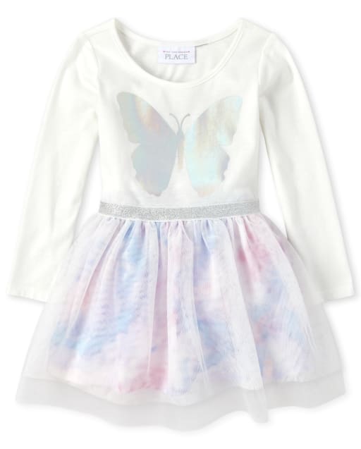 Baby And Toddler Girls Long Sleeve Foil Butterfly Tie Dye Knit To