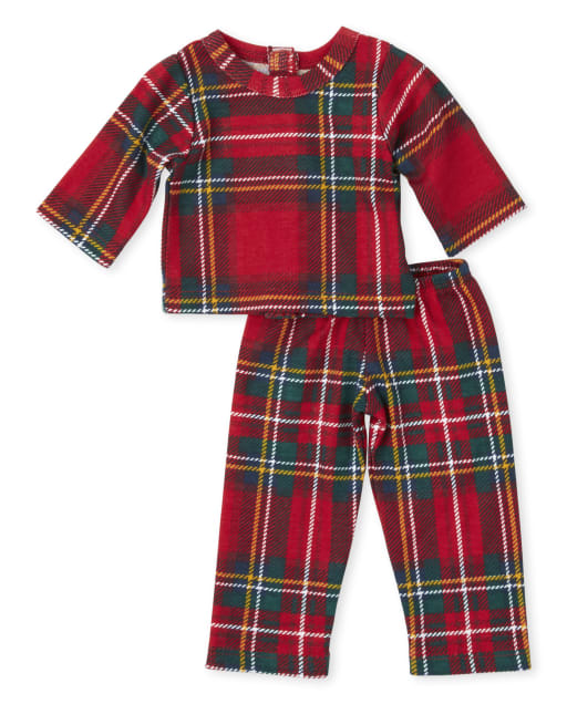 Doll Matching Family Christmas Long Sleeve Christmas Plaid Print Snug Fit Cotton Pajamas