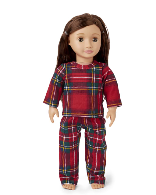 Doll Matching Family Christmas Long Sleeve Christmas Plaid Print Snug Fit Cotton Pajamas