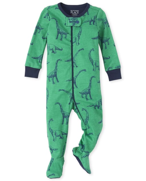 Pijama de una pieza de algodón con ajuste ceñido Dino para bebés y niños pequeños