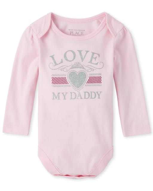 Baby Girls Long Sleeve Glitter Love My Daddy Heart Graphic Bodysuit