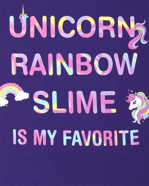 Girls Short Sleeve Glitter Unicorn Rainbow Slime Is My Favorite Graphic Tee