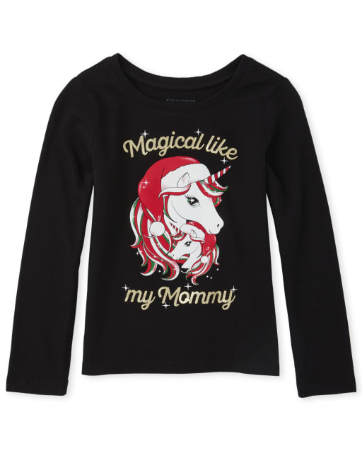 Baby And Toddler Girls Mommy And Me Christmas Unicorn Matching Graphic Tee