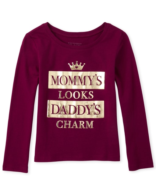 Camiseta con estampado de mamá y papá metalizado para bebés y niñas pequeñas