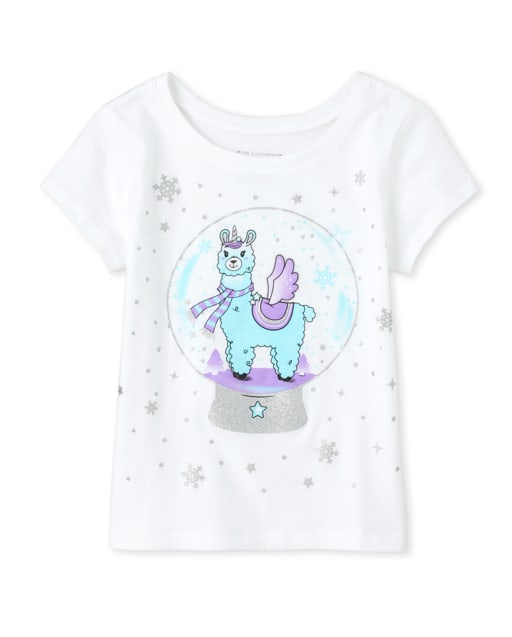 Baby And Toddler Girls Glitter Llamacorn Snow Globe Matching Graphic Tee