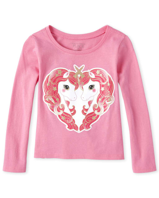 Camiseta con gráfico a juego con corazón de unicornio brillante, mamá y yo, para bebés y niñas pequeñas