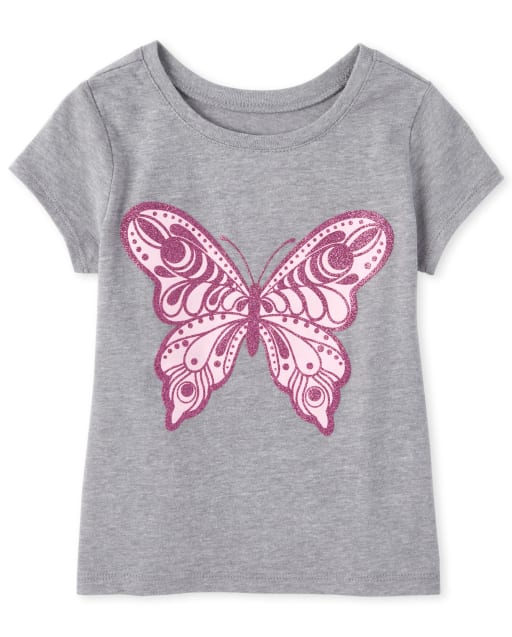 Baby And Toddler Girls Glitter Butterfly Graphic Tee