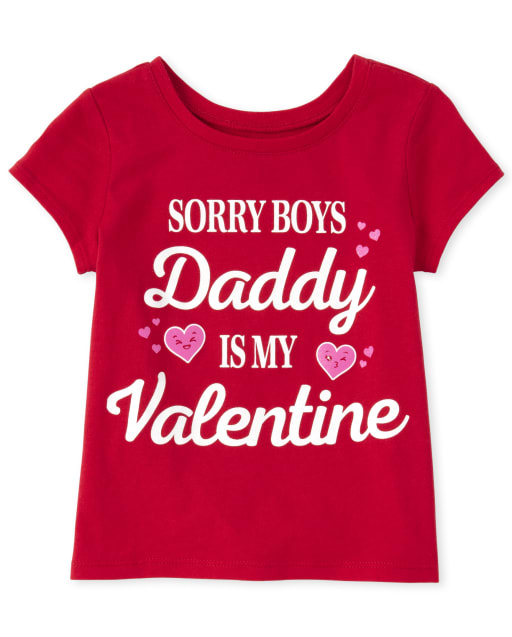 Camiseta con gráfico Daddy Valentine con purpurina para bebés y niñas pequeñas
