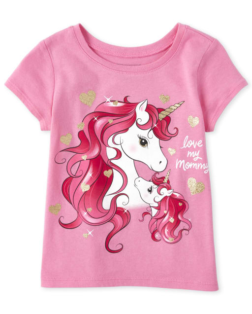 Camiseta con estampado de unicornio y mamá con purpurina para bebés y niñas pequeñas