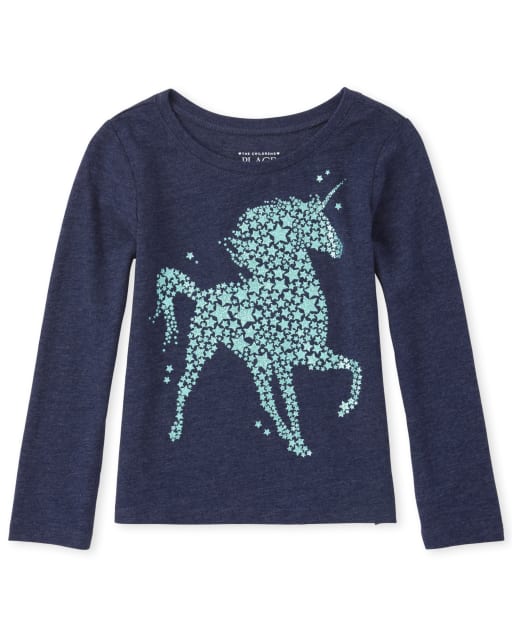 Camiseta con estampado de unicornio y purpurina para bebés y niñas pequeñas