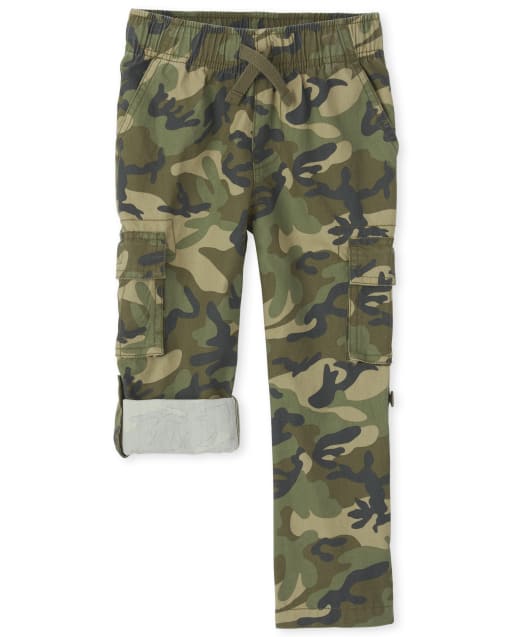 Boys Camo Roll Up Pull On Cargo Pants