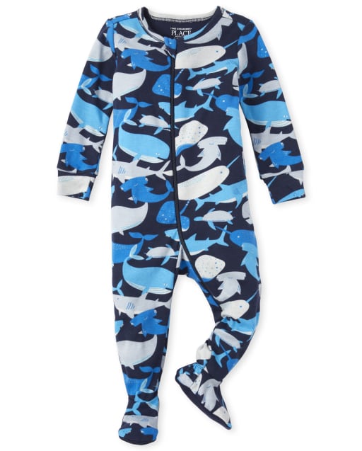 Pijama de una pieza de algodón con ajuste ceñido Shark para bebés niños