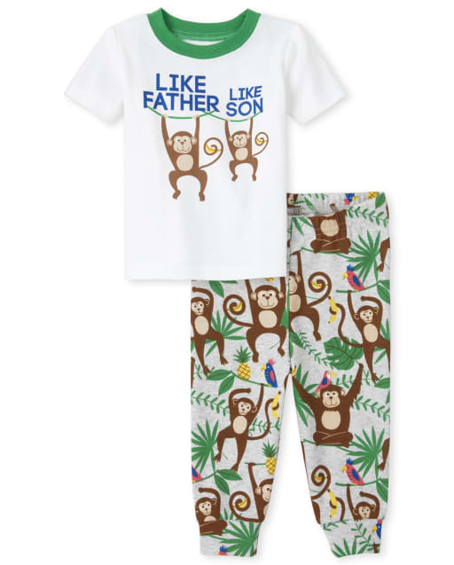 Pijamas de algodón ajustados con diseño de mono para bebés y niños pequeños