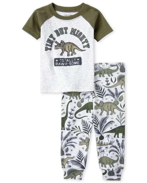 Baby And Toddler Boys Puff Print Dino Snug Fit Cotton Pajamas