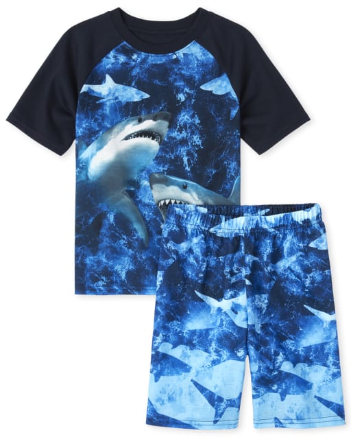 Boys Short Raglan Sleeve Shark Pajamas