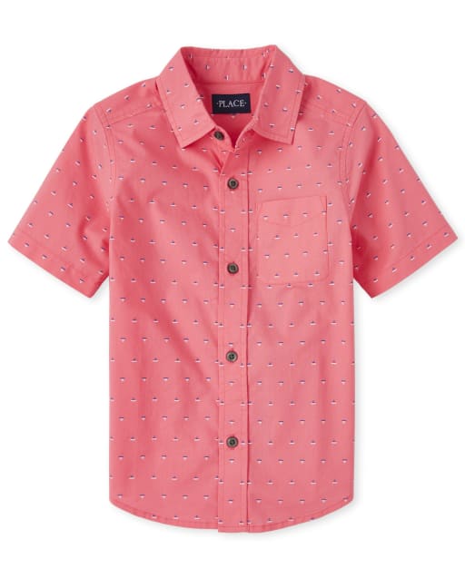 Boys Print Poplin Matching Button Up Shirt