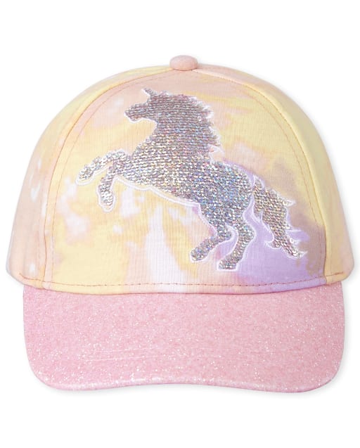 Girls Flip Sequin And Glitter Unicorn Tie Dye Baseball Hat