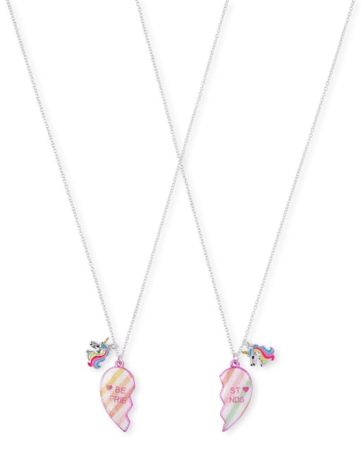 Girls Glitter Unicorn Heart Bff Necklace 2 Pack