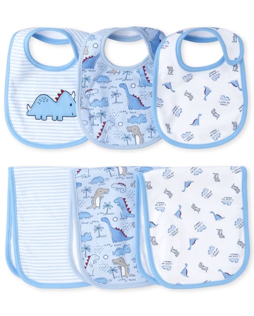 Baby Boys Dino Bib And Burp Cloth 6 Piece Set