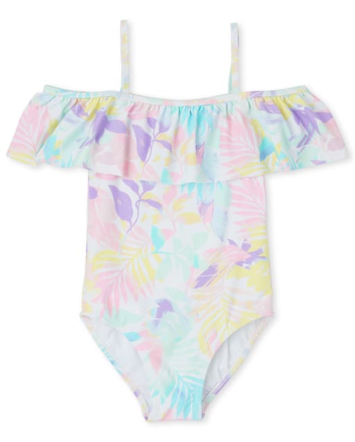 Maillot de bain une pièce à épaules dénudées et paume pour filles