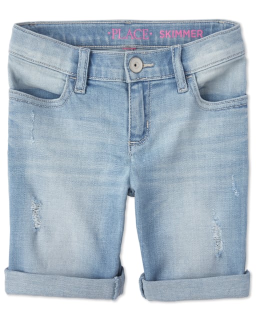 Shorts de mezclilla con puños enrollados para niñas