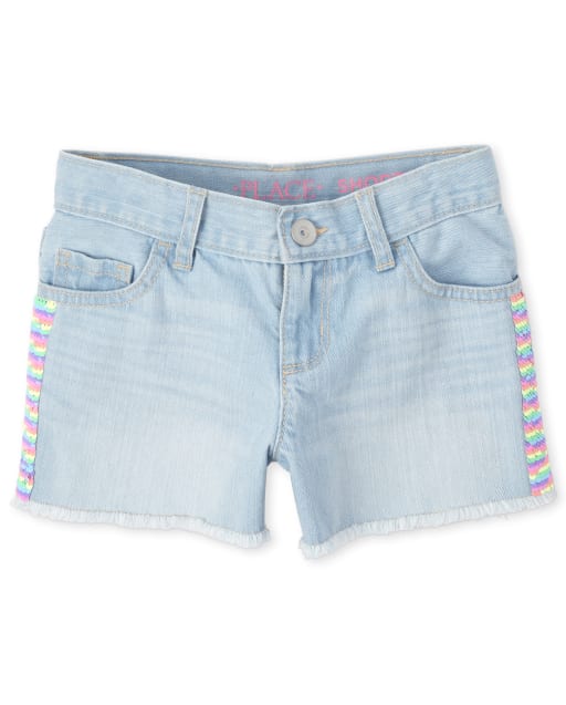denim rainbow shorts