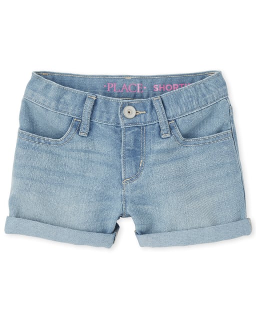 Shorts cortos de mezclilla con puños enrollados para niñas