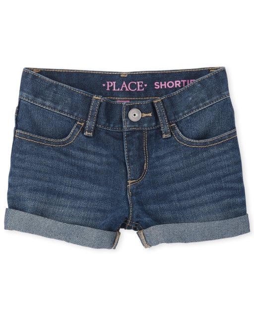 Shorts cortos de mezclilla con puños enrollados para niñas