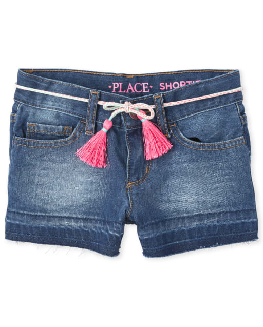 Shorts cortos de mezclilla con dobladillo deshilachado para niñas