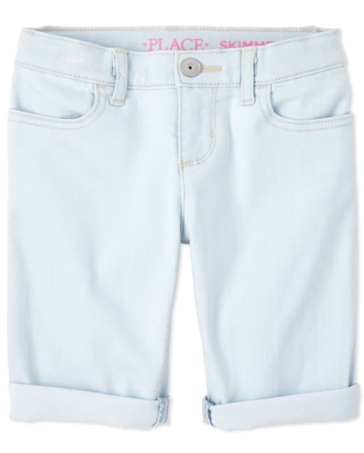 Shorts de mezclilla con puños enrollados para niñas