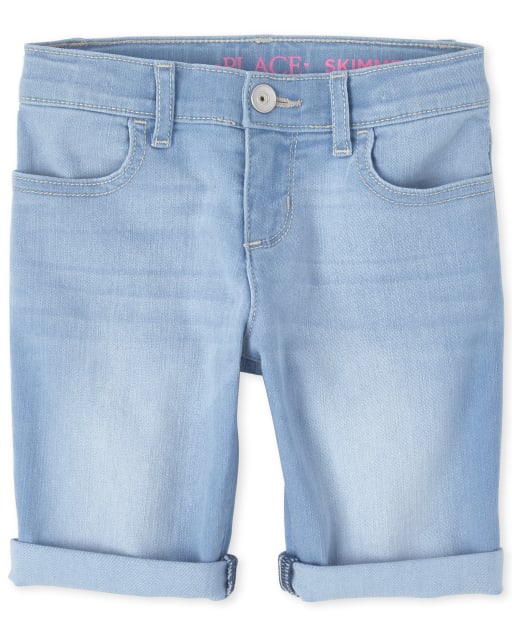 Shorts de mezclilla con puños enrollados para niñas