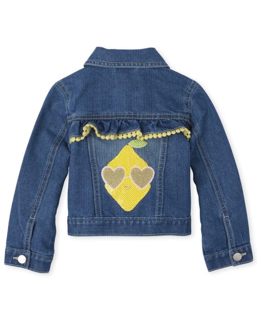 Chaqueta vaquera color limón con lentejuelas para bebés y niñas pequeñas