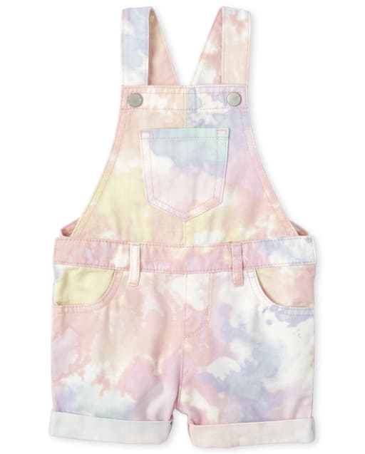 Baby And Toddler Girls Roll Cuff Tie Dye Matching Shortalls