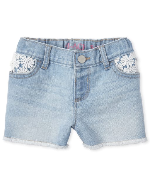 Shorts cortos de mezclilla de crochet para bebés y niñas pequeñas