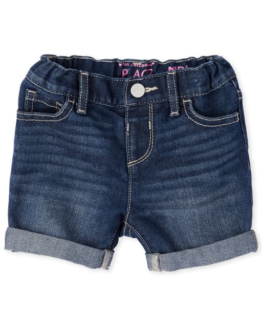 Shorts midi de mezclilla con puños enrollados para bebés y niñas pequeñas