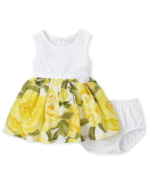 Baby Girls Lace Floral Knit To Woven Dress