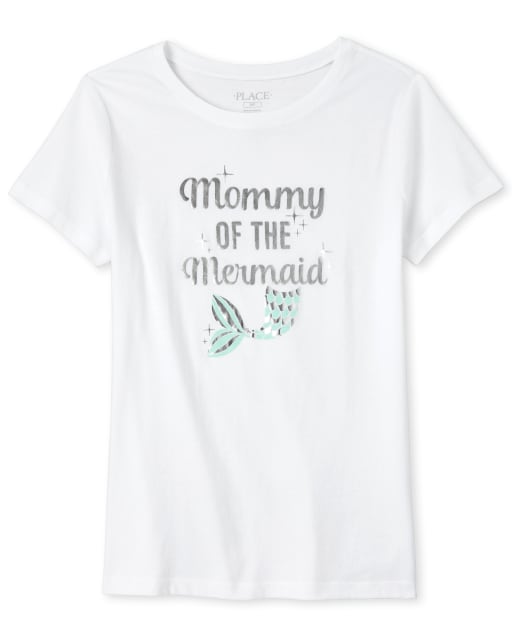 Womens Mommy And Me Foil Birthday Mermaid Matching Graphic Tee