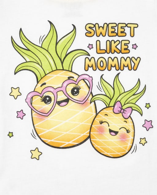 Baby And Toddler Girls Short Sleeve Glitter Sweet Like Mommy Pineapple Graphic Tee