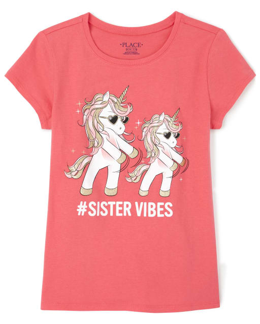 Girls Sister Unicorn Graphic Tee