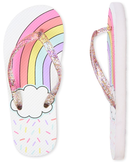 Girls Glitter Rainbow Plastic Flip Flops