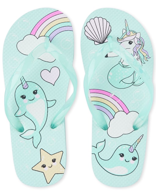 Girls Narwhal Flip Flops