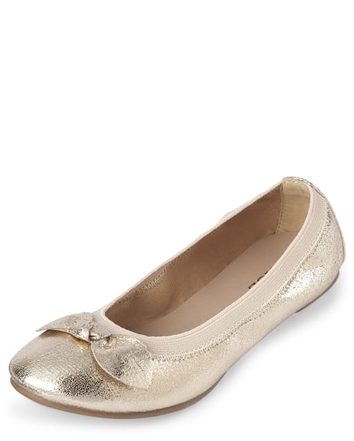 Girls Metallic Bow Ballet Flats