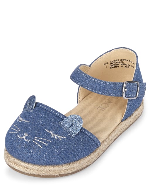 Toddler Girls Embroidered Cat Denim Espadrilles
